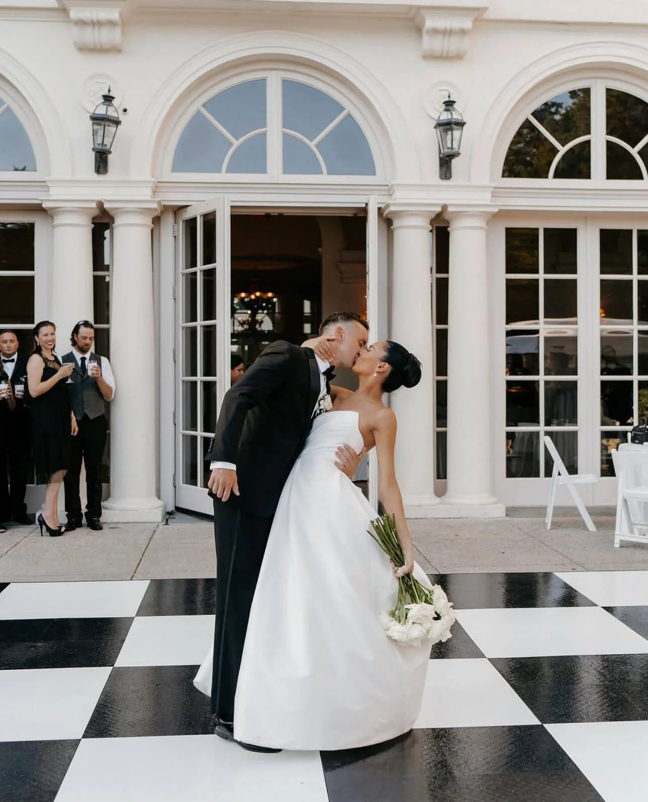 Black and white checkered dance floor at venue