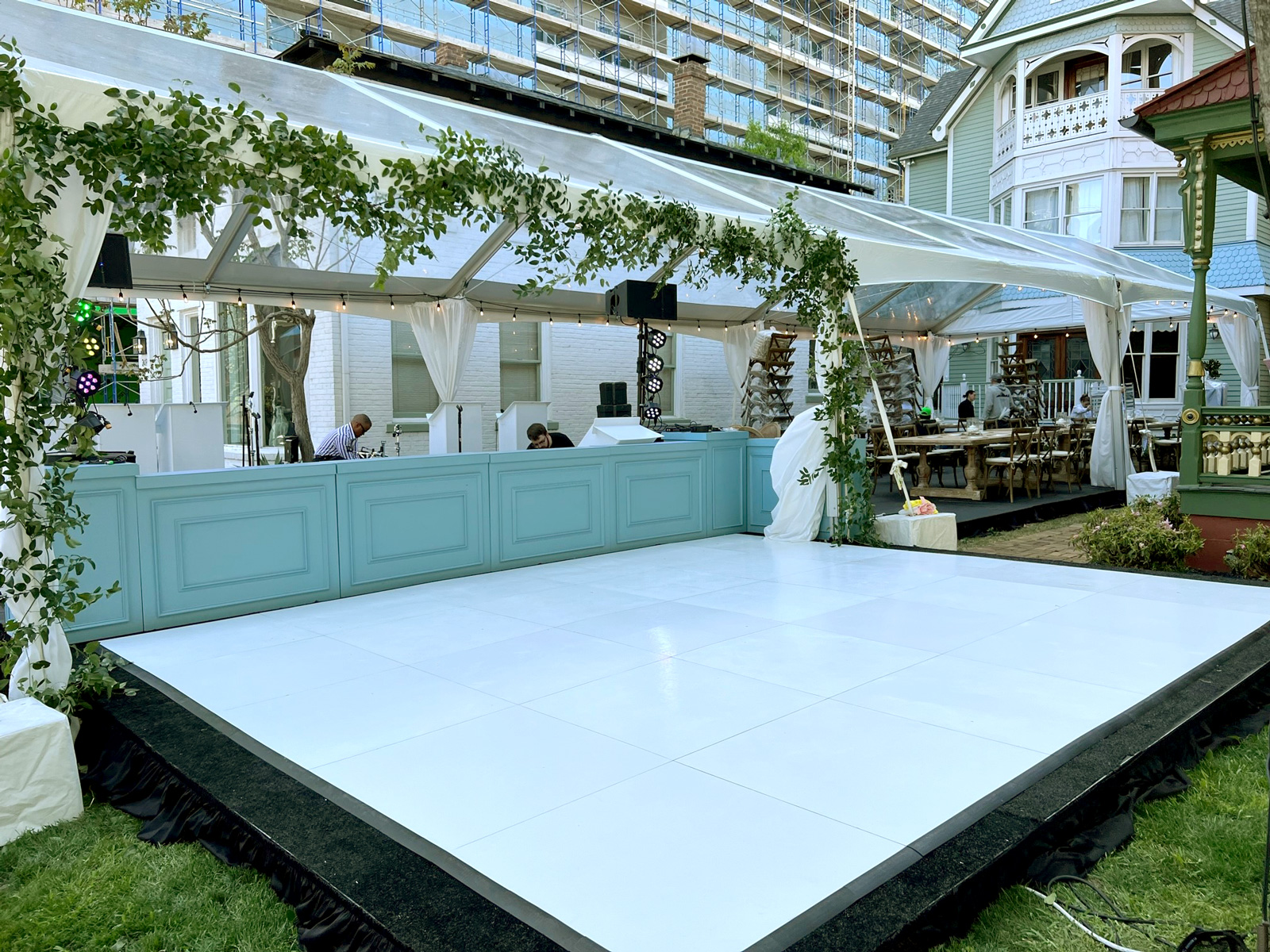 Couple on black and white checkered dance floor